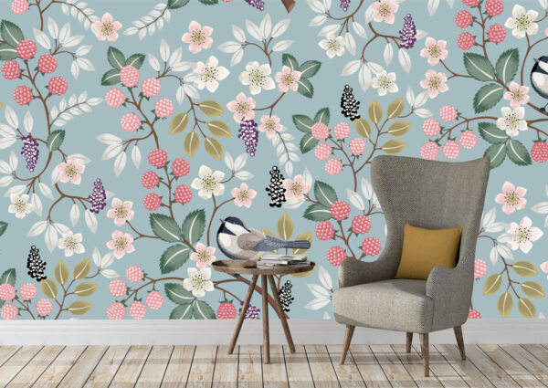Floral pattern with cute birds