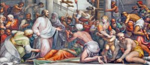 The fresco Jesus at the healing in Duomo by Lattanzio Gambara
