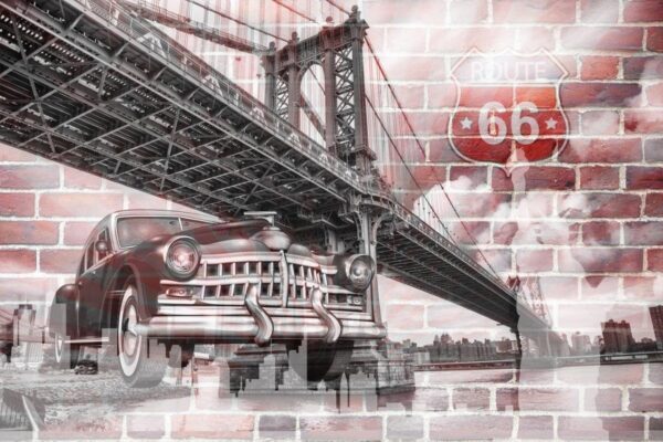 Brooklyn bridge and classic car