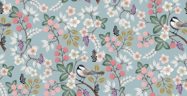 Floral pattern with cute birds