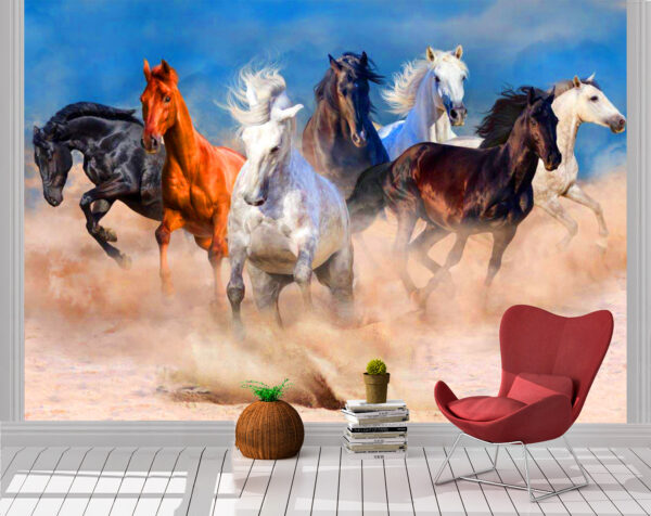 Horse herd run fast in desert storm Wall Mural - Image 2