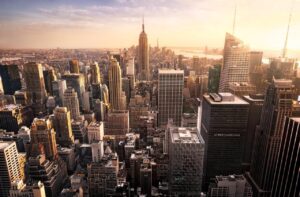 New York City skyline with urban skyscrapers