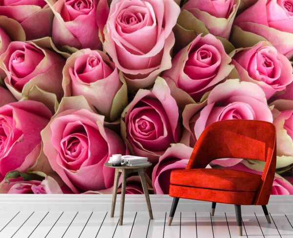 Bouque of Fresh Pink Roses Wall Mural