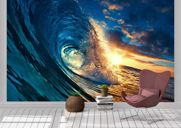 Ocean Sunset Wave Wall Mural