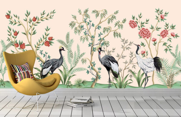Exotic Garden with Crane Wall Mural - Image 2
