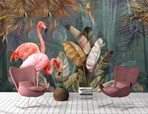 Flamingo in the forest Wall Mural