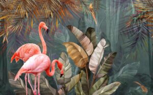 Flamingo in the forest Wall Mural