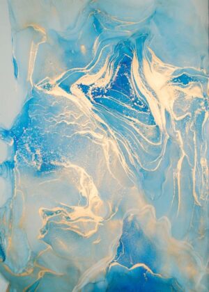 Luxury abstract fluid art painting Blue and Gold Wall Mural